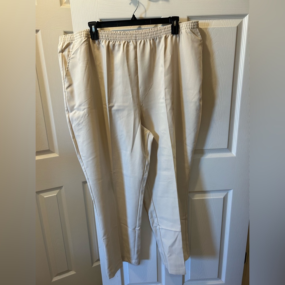 Blair 26W Women's Cream Off-White Elastic Polyester Pants w/2 Front Pockets NWOT